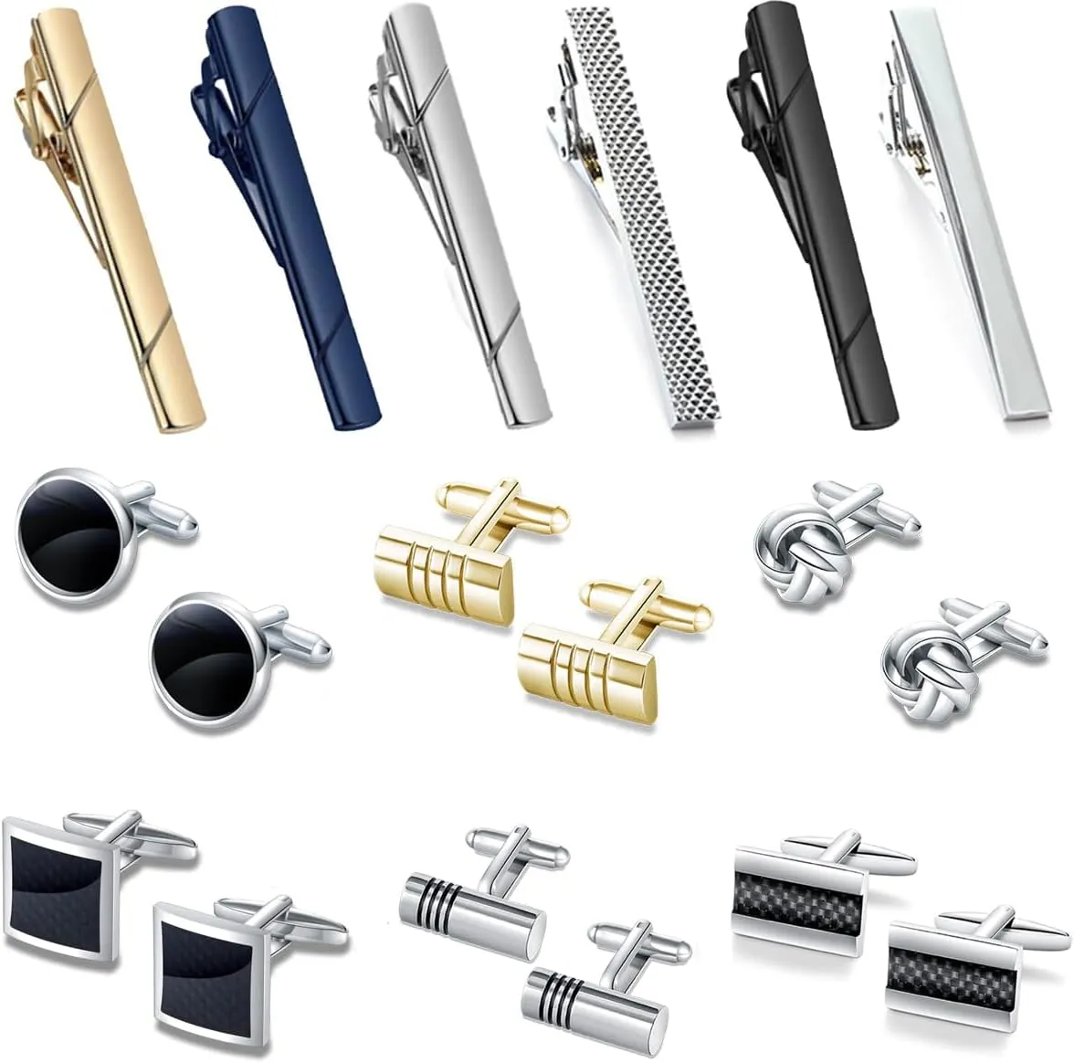 18Pcs Tie Clip Cufflinks Set for Men Necktie Tie Bar Clips Business Shirts Tuxedo Wedding Gift