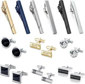 18Pcs Tie Clip Cufflinks Set for Men Necktie Tie Bar Clips Business Shirts Tuxedo Wedding Gift