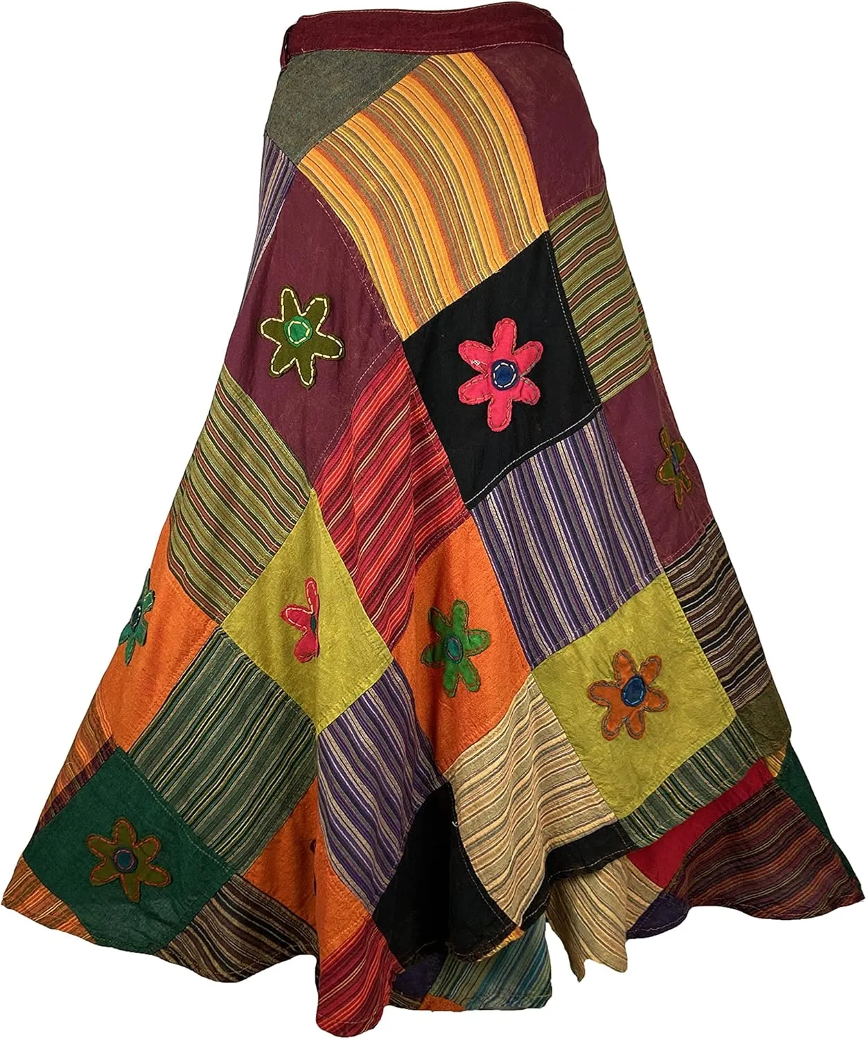 Agan Traders Women's 2025 Summer Boho Maxi Skirt for Fall Patched Tie Up High Waisted Long Skirt Bohemian Wrap Cover Up