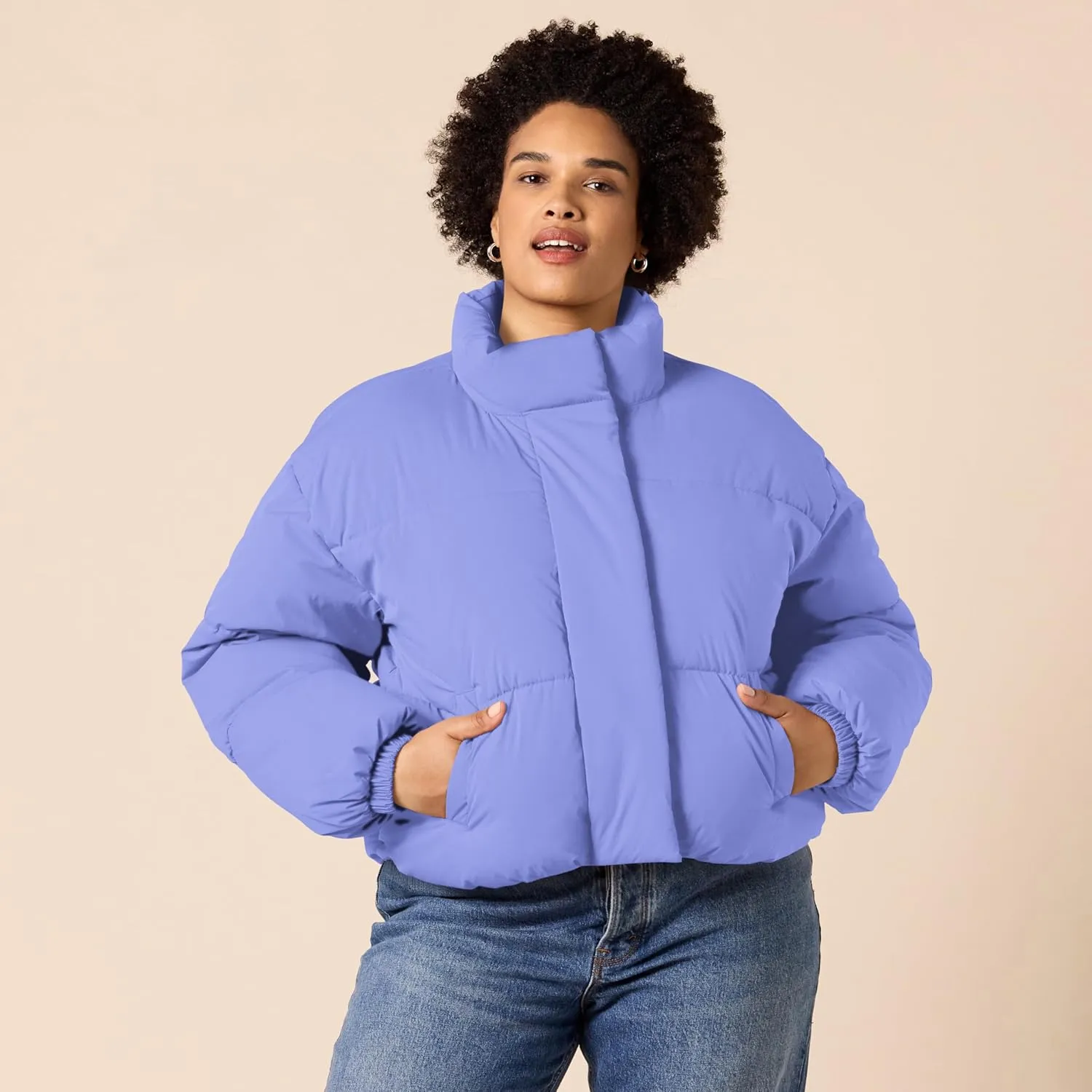 Amazon Essentials Women's Cropped Full-Zip Puffer Jacket (Quilted Matte or Sherpa Fleece)