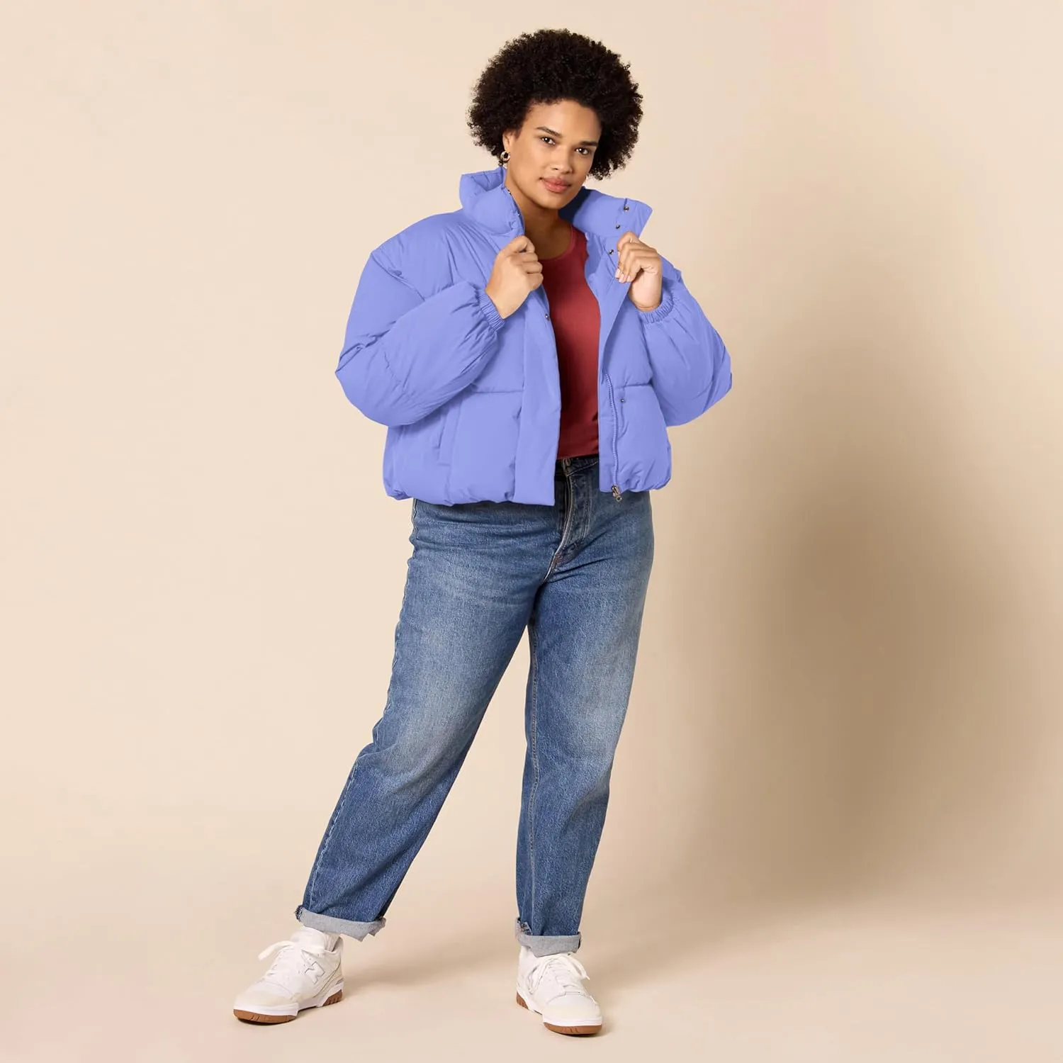 Amazon Essentials Women's Cropped Full-Zip Puffer Jacket (Quilted Matte or Sherpa Fleece)