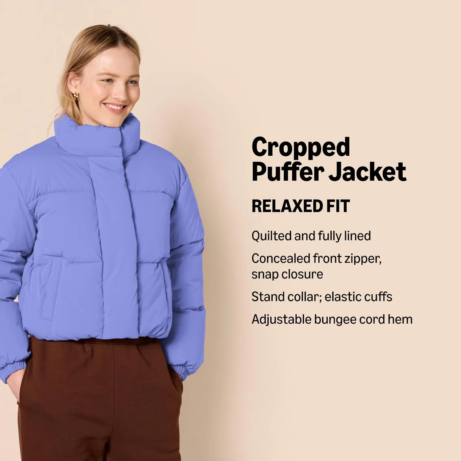Amazon Essentials Women's Cropped Full-Zip Puffer Jacket (Quilted Matte or Sherpa Fleece)