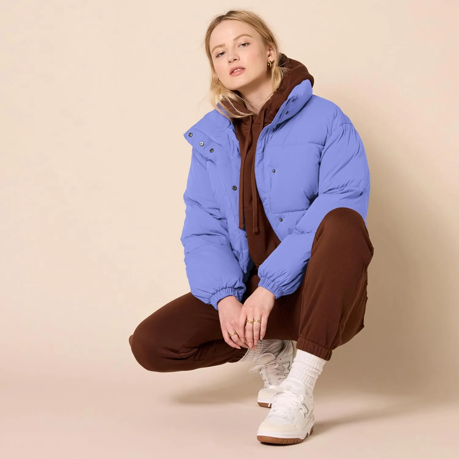 Amazon Essentials Women's Cropped Full-Zip Puffer Jacket (Quilted Matte or Sherpa Fleece)