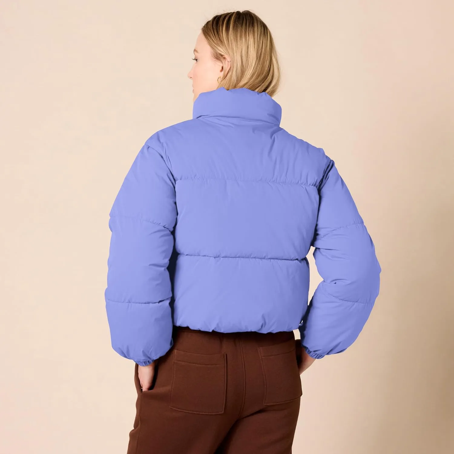 Amazon Essentials Women's Cropped Full-Zip Puffer Jacket (Quilted Matte or Sherpa Fleece)