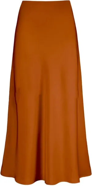 ebossy Women's Elegant Long Satin Skirt Silk Dressy Hidden Elastic Waist Flared A-Line Maxi Skirts