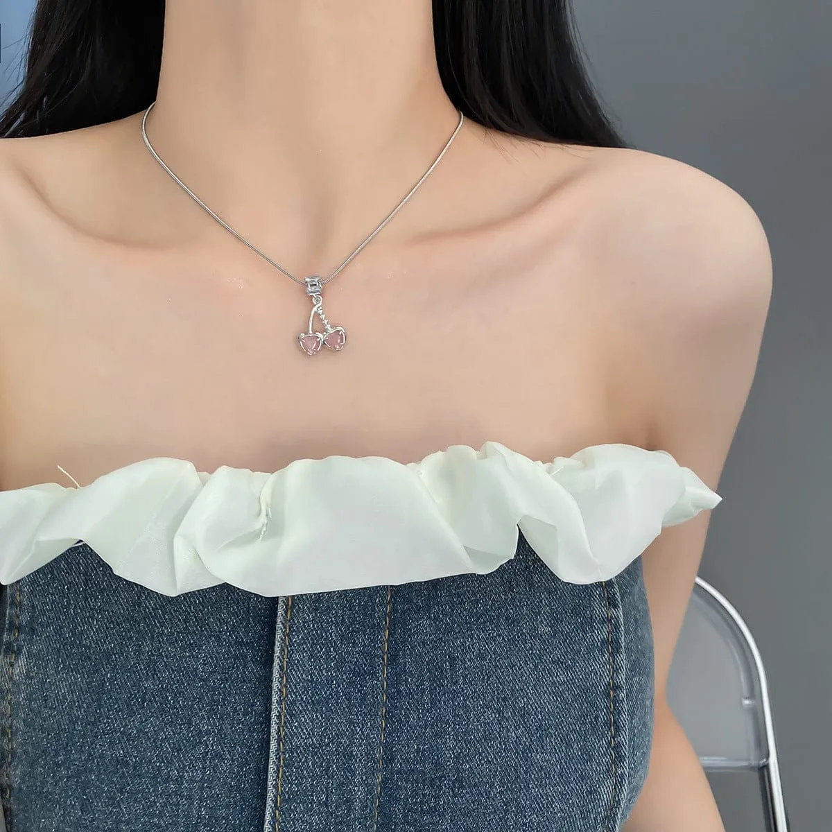 Elegant Pink Cherry Pendant Necklace