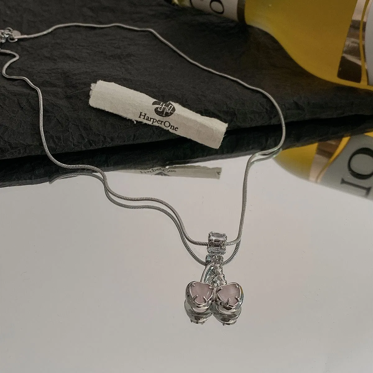 Elegant Pink Cherry Pendant Necklace