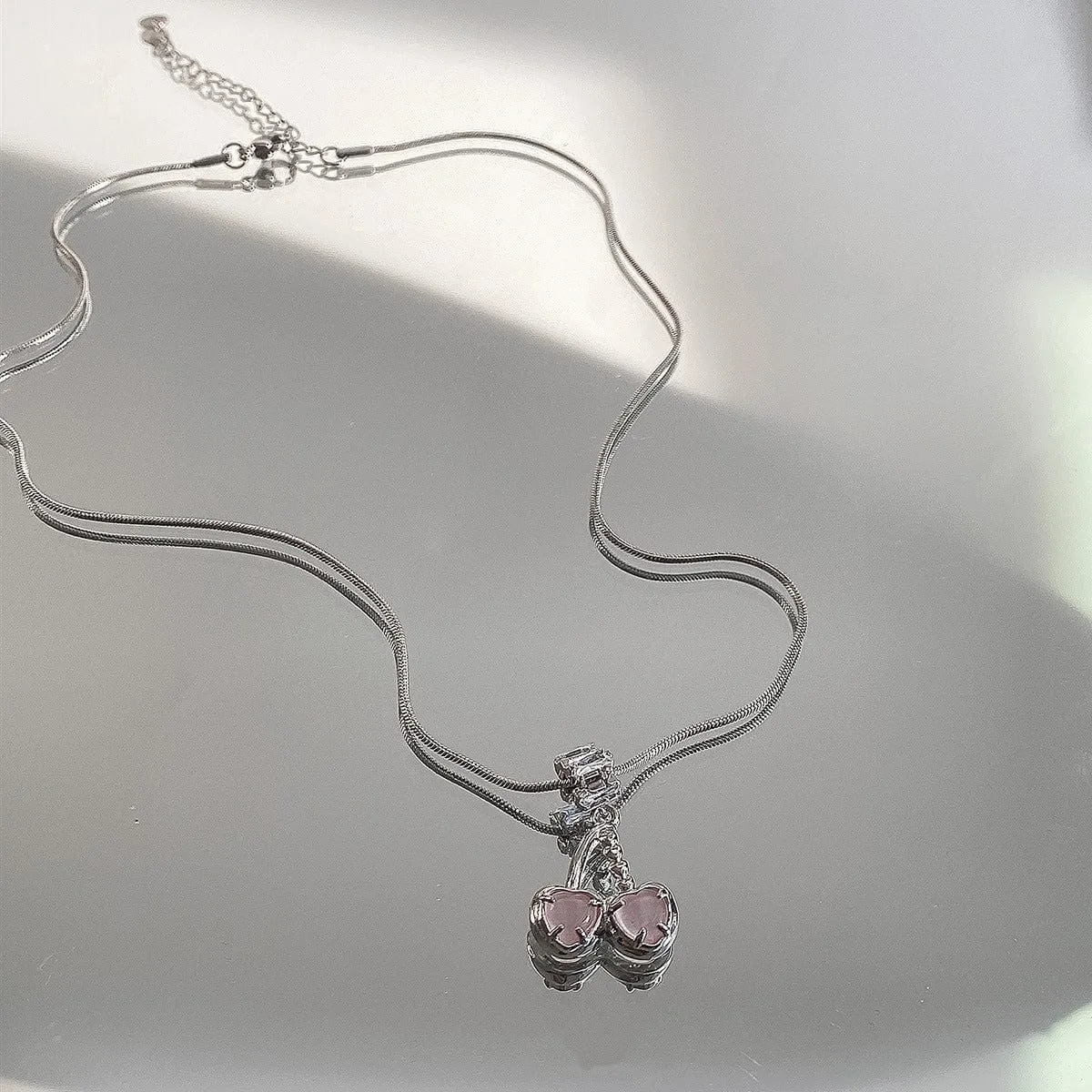 Elegant Pink Cherry Pendant Necklace