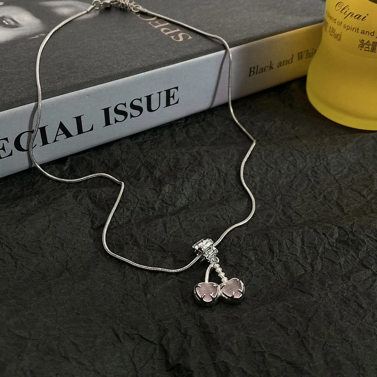 Elegant Pink Cherry Pendant Necklace