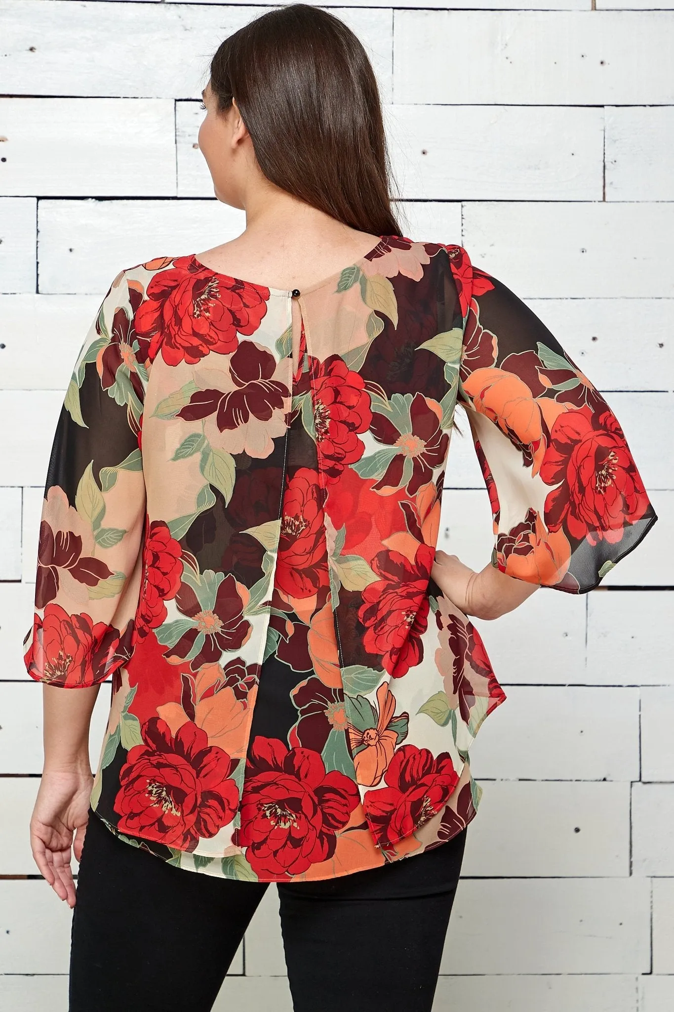 Floral Print Chiffon Blouse - Plus