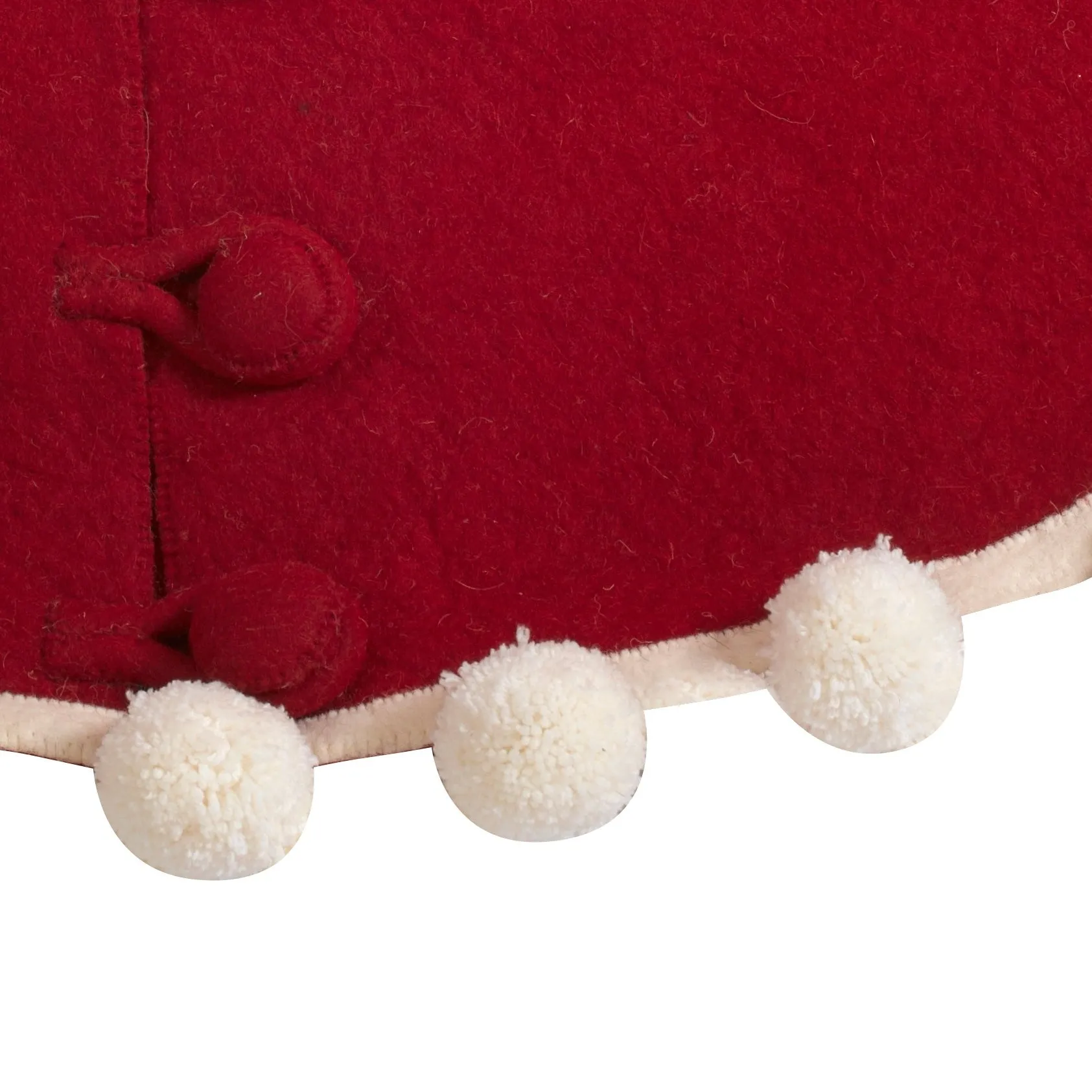 Handmade Christmas Tree Skirt in Felt - Pom Poms on Red - 63"