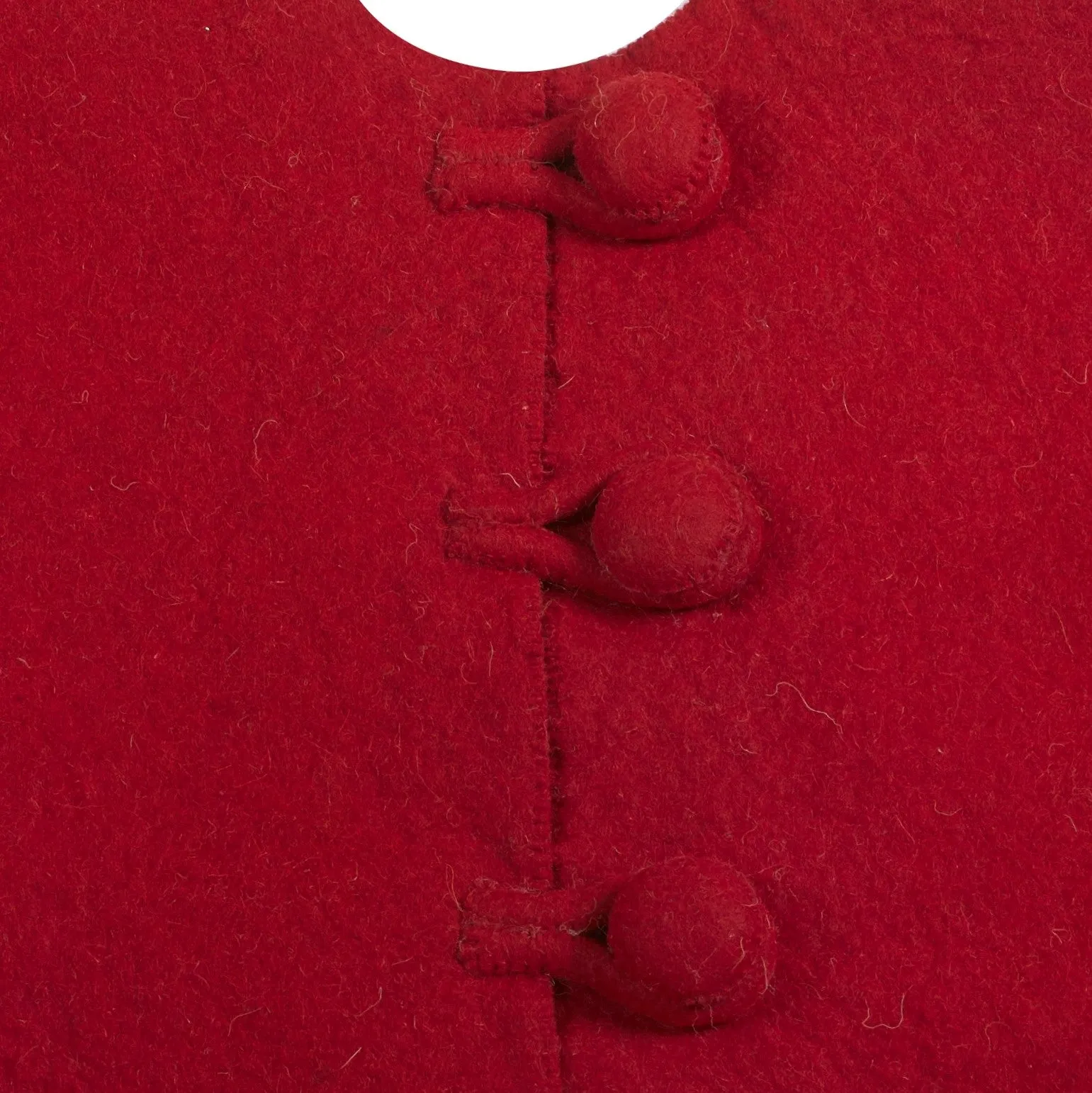 Handmade Christmas Tree Skirt in Felt - Pom Poms on Red - 63"