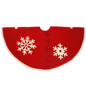 Handmade Christmas Tree Skirt in Felt - Snowflakes on Red  - 60" / 72"