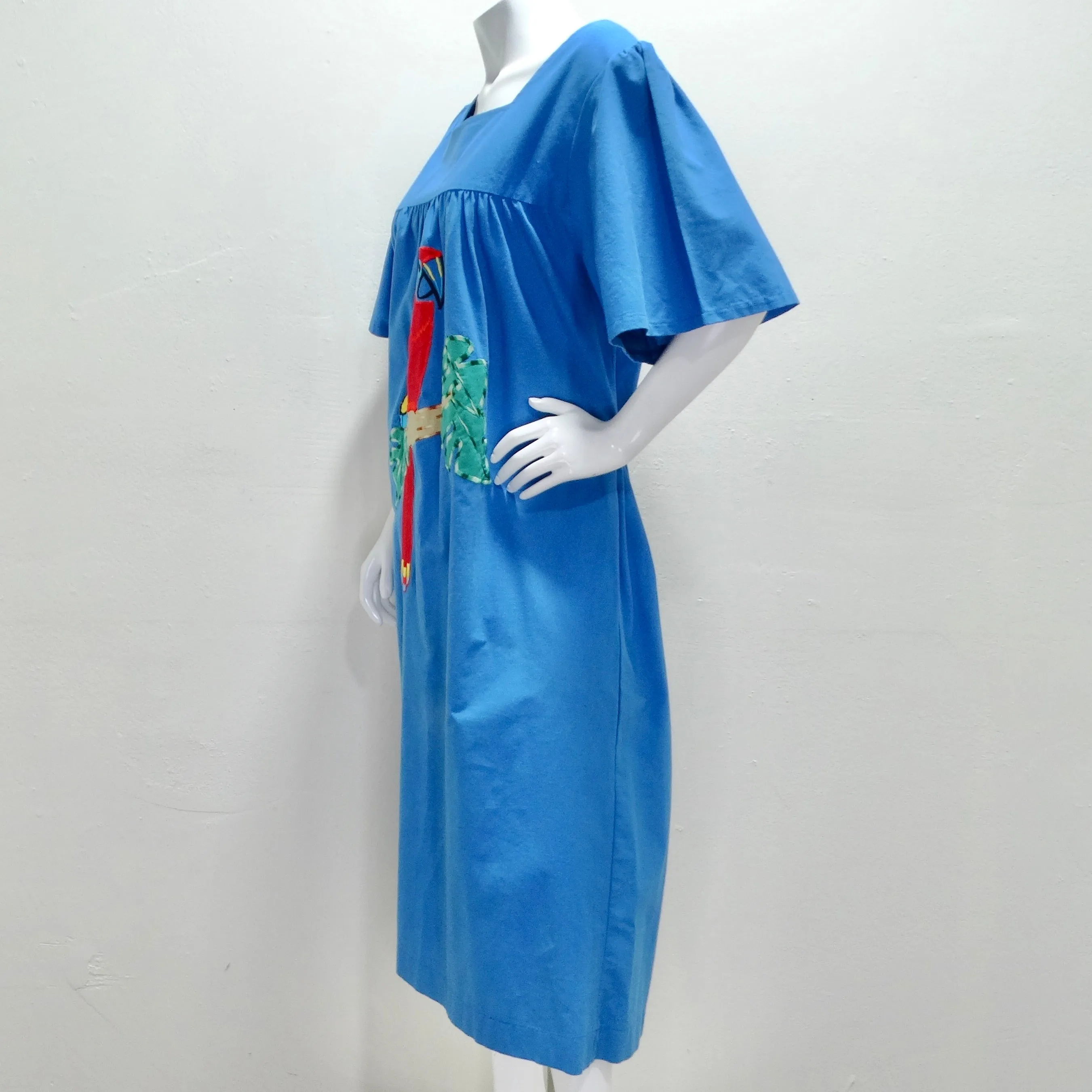 L. Fernandos 1980s Parrot Embroidered Dress