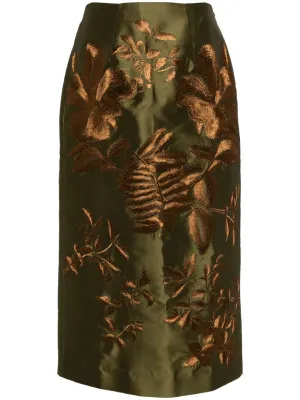 Maia Embroidered Taffeta Mikad Skirt