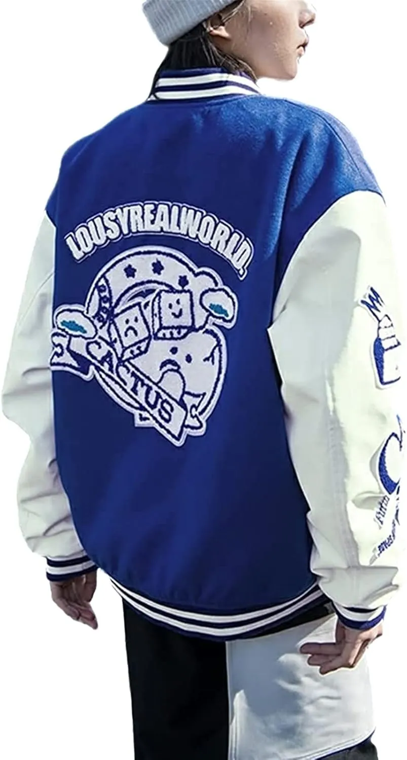 Mxiqqpltky Men's Vintage Varsity Jacket Casual Letter Print Patchwork Baseball Jacket Streetwear Letterman Jacket Bomber Coat