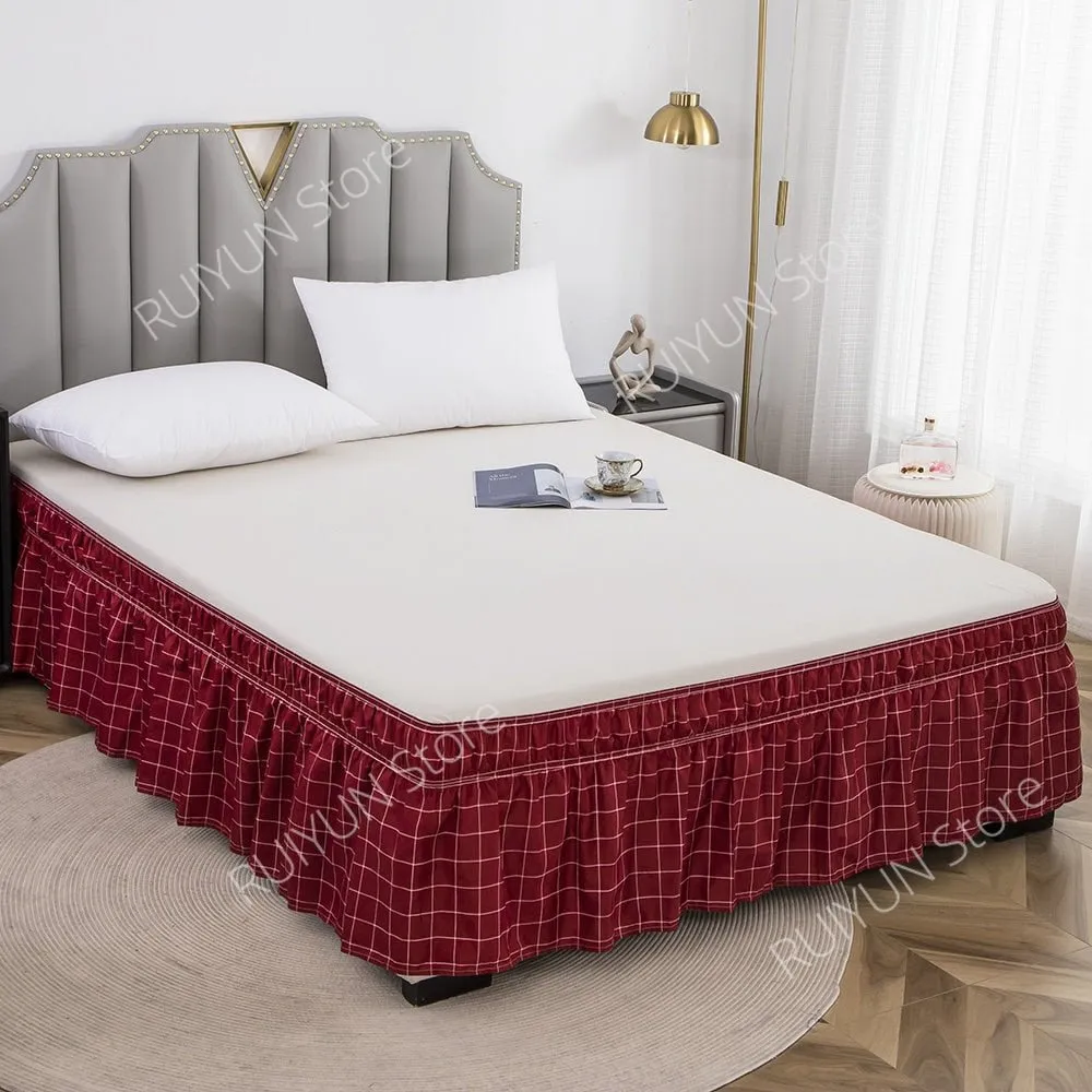 Plaid Bed Skirt - Ruffled Wrap Around - Elastic Band