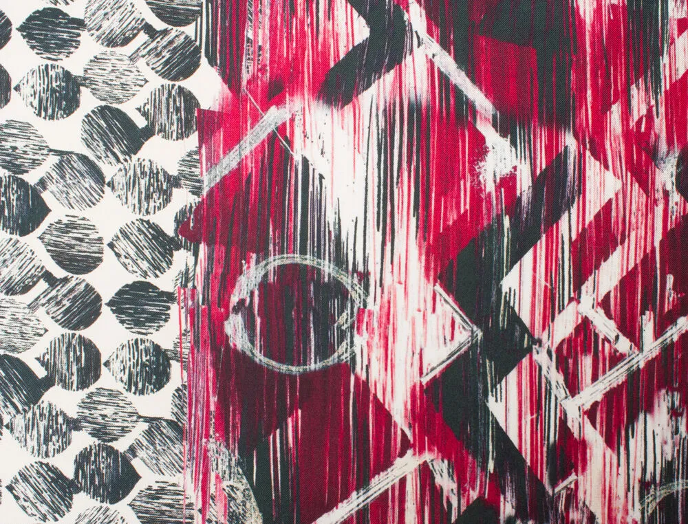 Red & Black Geo Printed Silk Twill