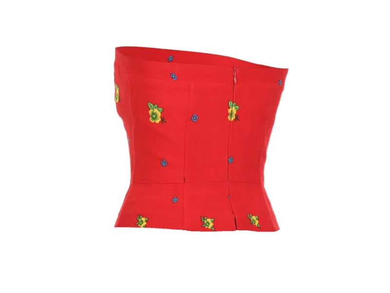 Red Straight Corset small flower print