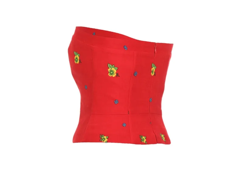 Red Straight Corset small flower print