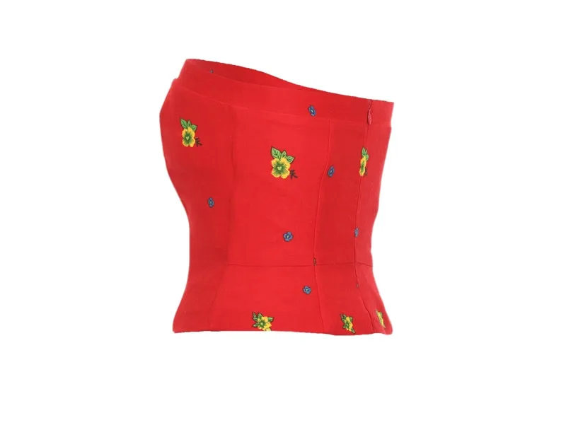 Red Straight Corset small flower print