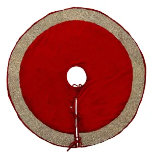 Red Velvet Christmas Tree Skirt with Hand Beaded Gold Border - 60"