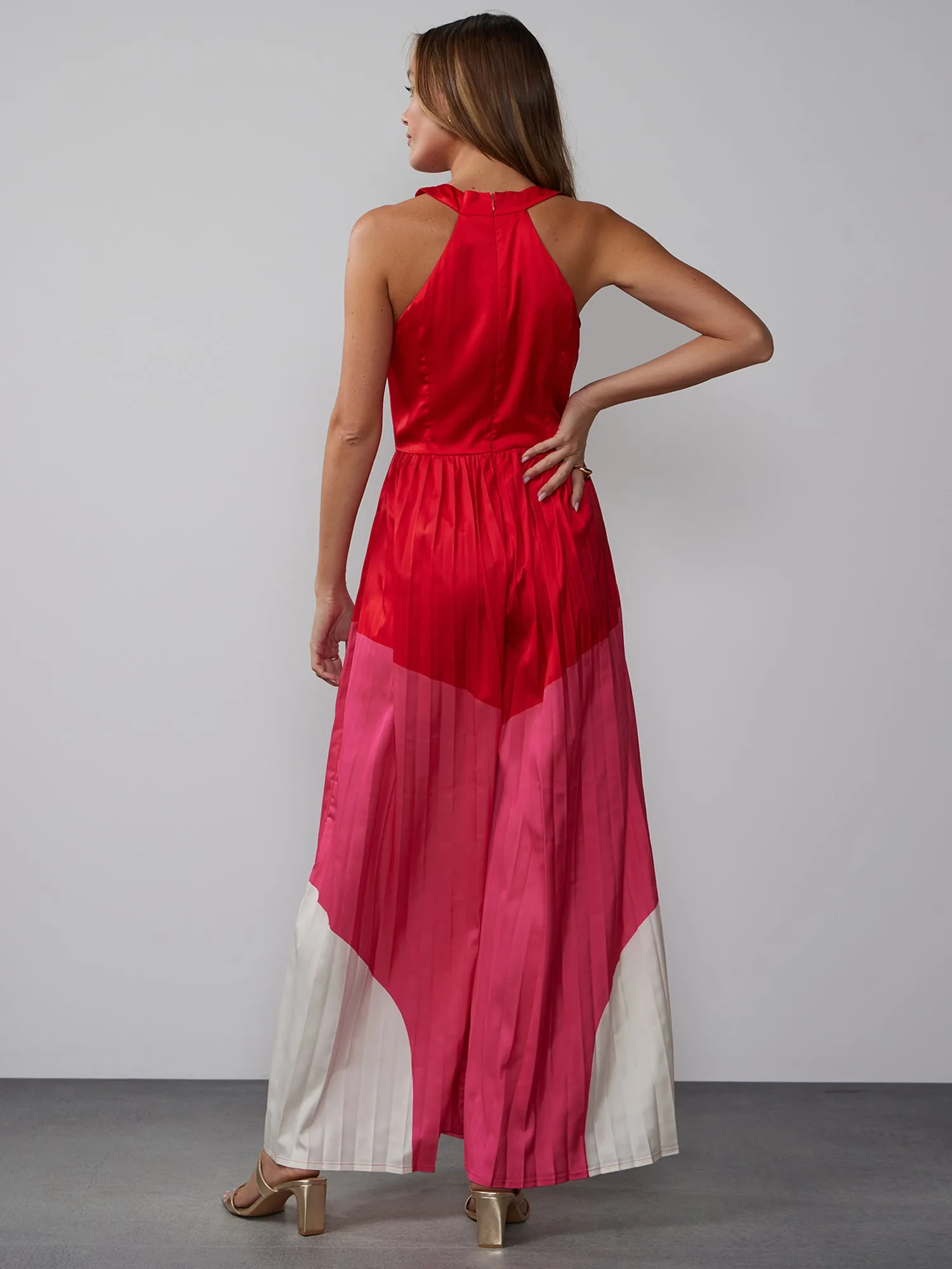 Sleeveless Pleated Colorblock Jumpsuit
