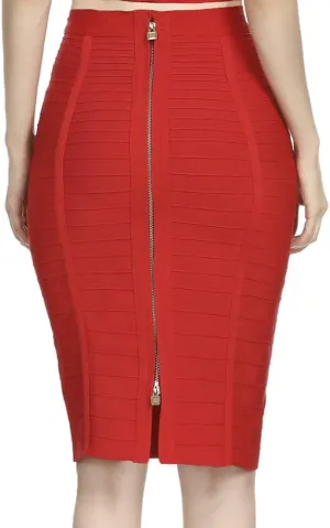 Women's High Waist Knee Length Stripe Bandage Pencil Skirt