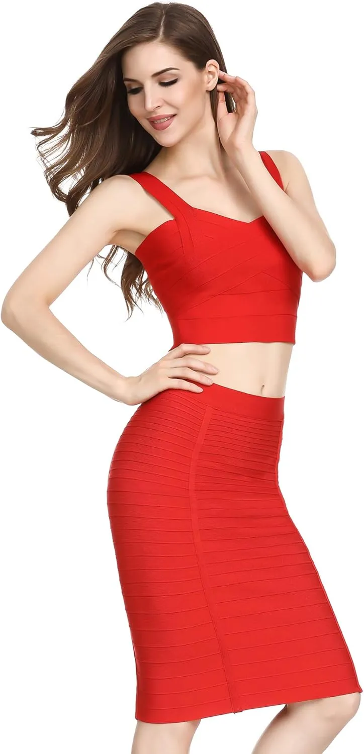 Women's High Waist Knee Length Stripe Bandage Pencil Skirt