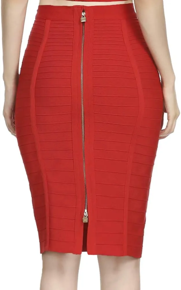 Women's High Waist Knee Length Stripe Bandage Pencil Skirt