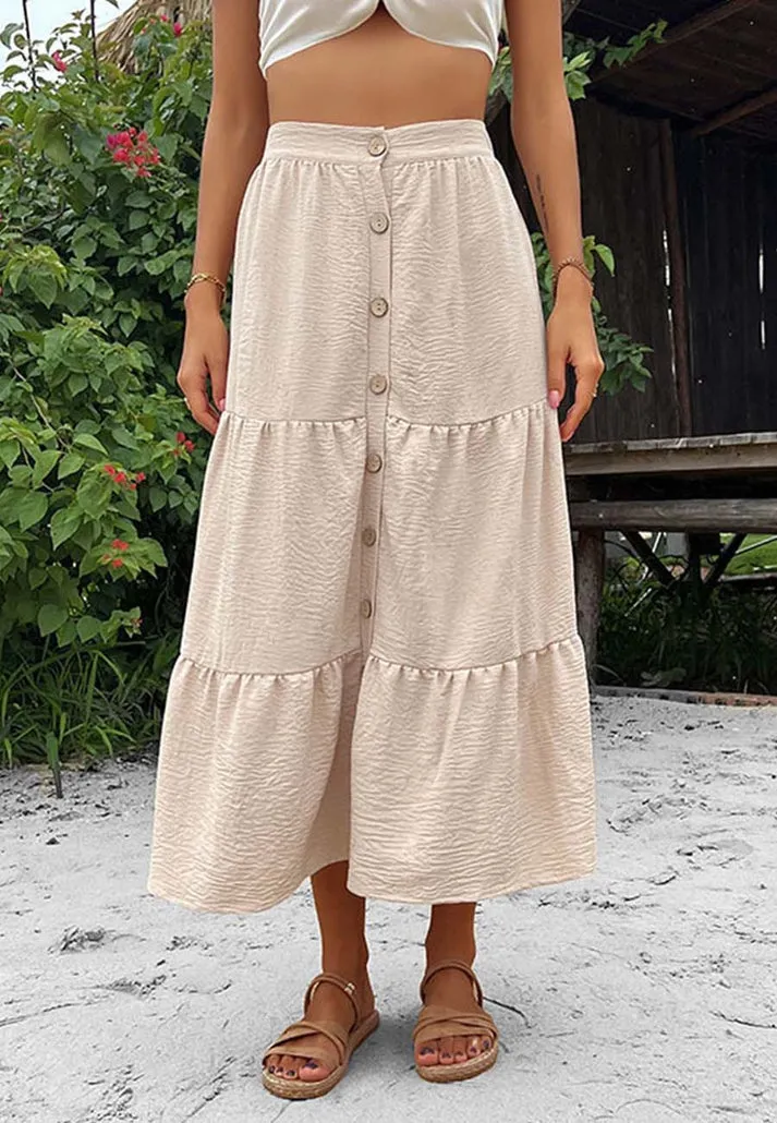 Women's Must-Have: Trendy Tiered Button Down Midi Skirt