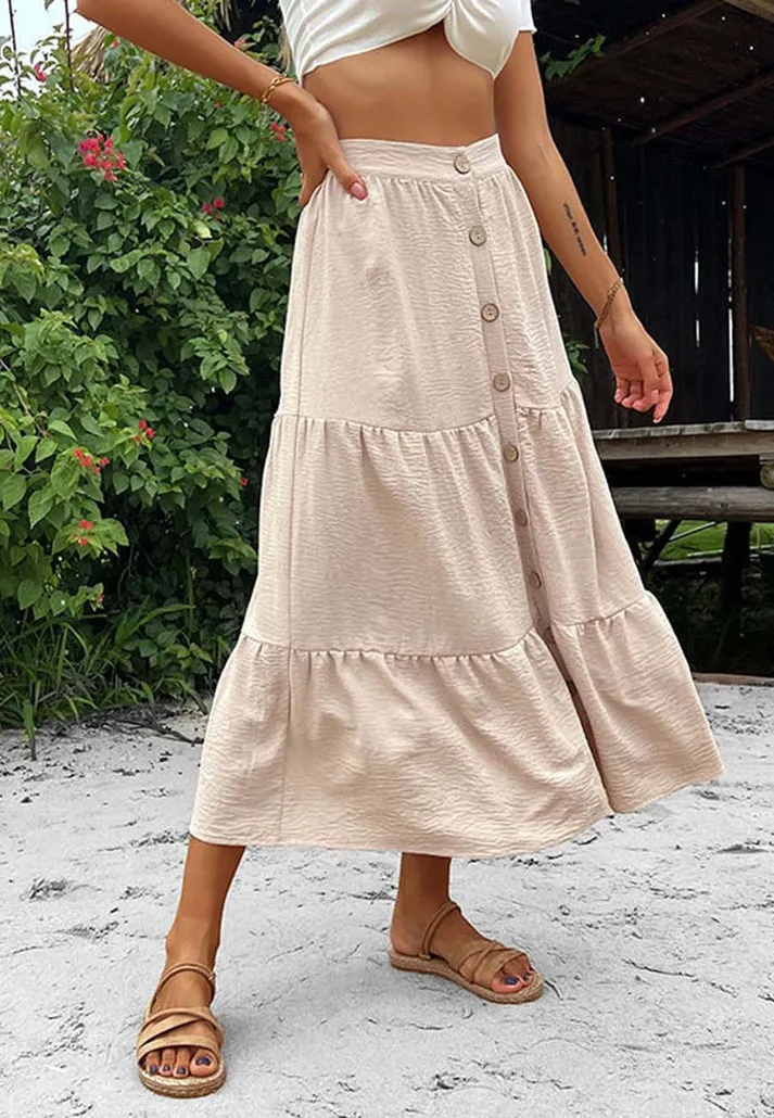 Women's Must-Have: Trendy Tiered Button Down Midi Skirt