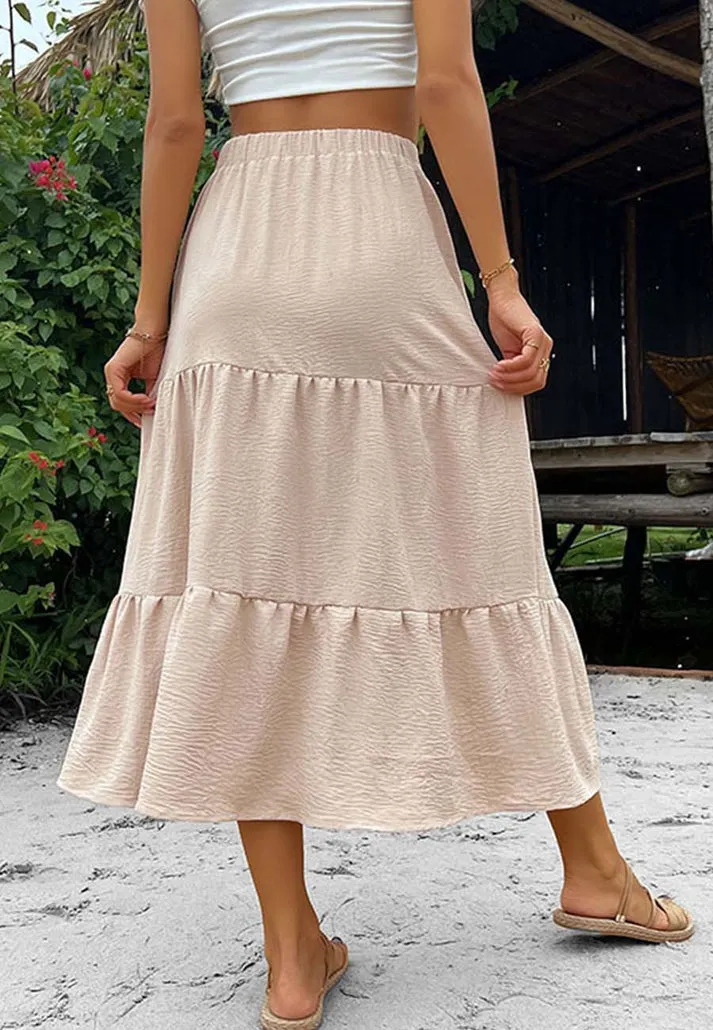Women's Must-Have: Trendy Tiered Button Down Midi Skirt