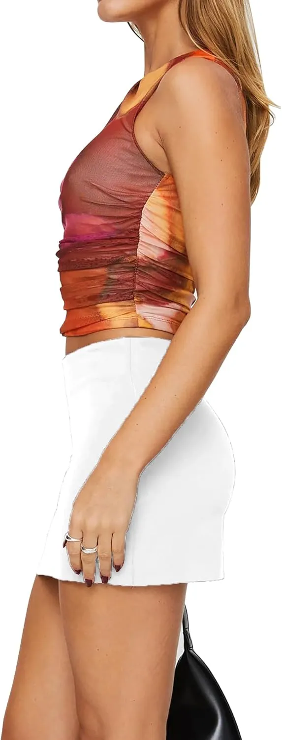 Women's White Mini Skirt Mid-Waist Stretch Fitted Bodycon Short Mini Skirts 0022